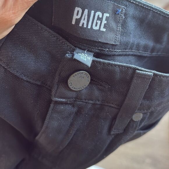 PAIGE Black Coated Denim Leather Look High Waisted Jean Pencil Skirt - Picture 3 of 6